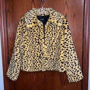 TOPSHOP FAUX FUR ANIMAL PRINT COAT